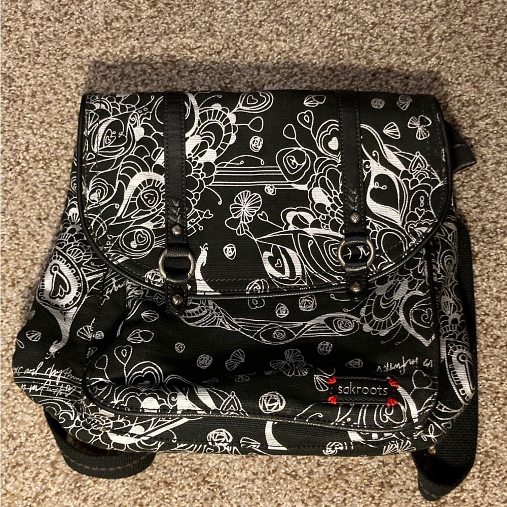 Sakroots Convertible Backpack/Crossbody Black & Silver Bag
